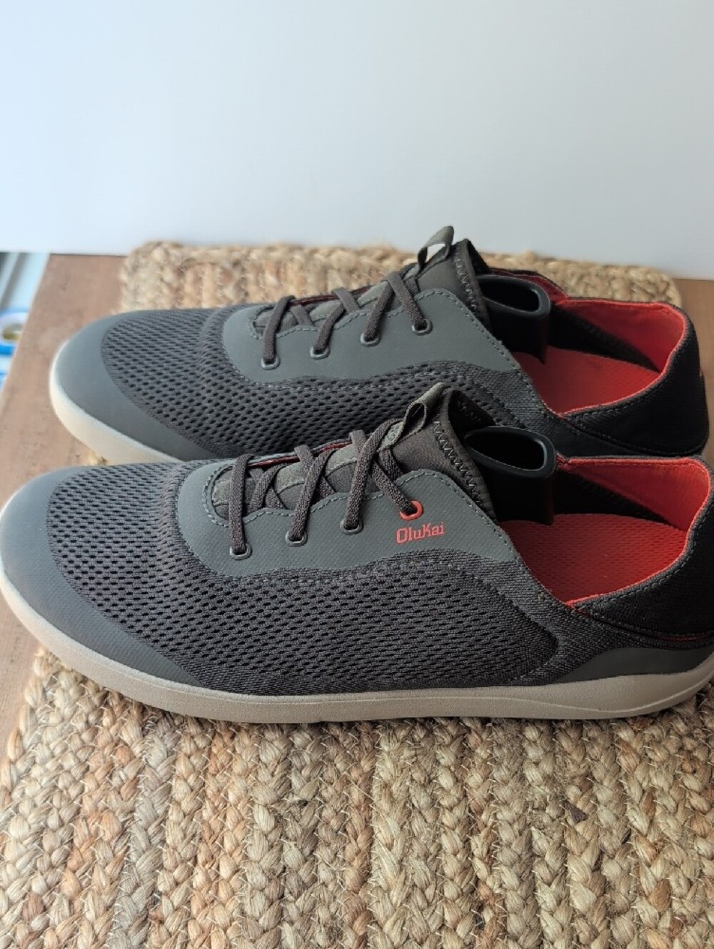 OluKai Men's Gray Mesh Moku Pa'e Sneakers with Orange - Picture 9 of 11
